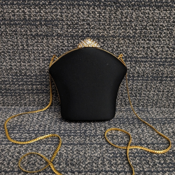 Morgan Taylor Handbags - Morgan Taylor Black Clutch Gold Rhinestone